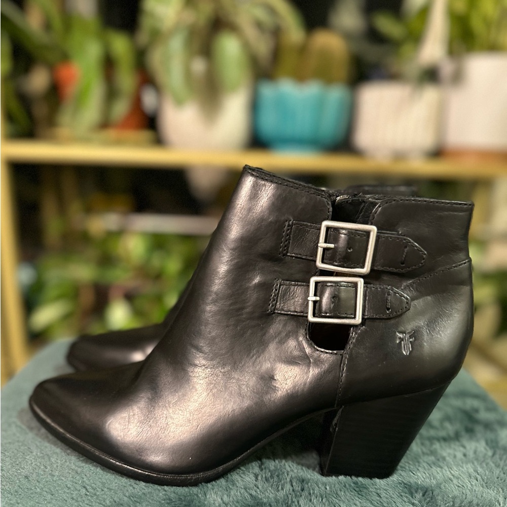 Frye Leather Bootie with Buckles Black
